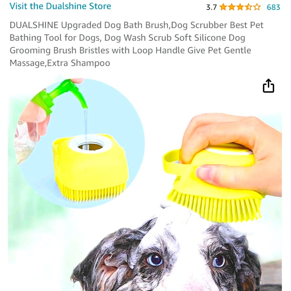 DUALSHINE Upgraded Dog Bath Brush,Dog Scrubber Best Pet Bathing Tool & shampoo
